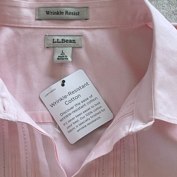 L.L.Bean Womens Pink Wrinkle-Resistant Cotton Shirt Large Long Sleeve Button New - Picture 5 of 9
